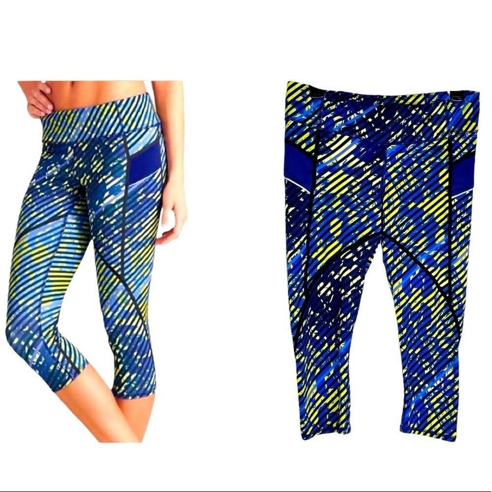 Athleta Cropped Leggings Radical Stride Blue Yellow‎ Purple Size Small